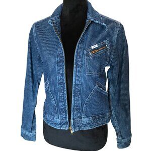 Lee Textured Pinstripe Full-Zip Jean Jacket, Cropped Distressed Vintage Size XS